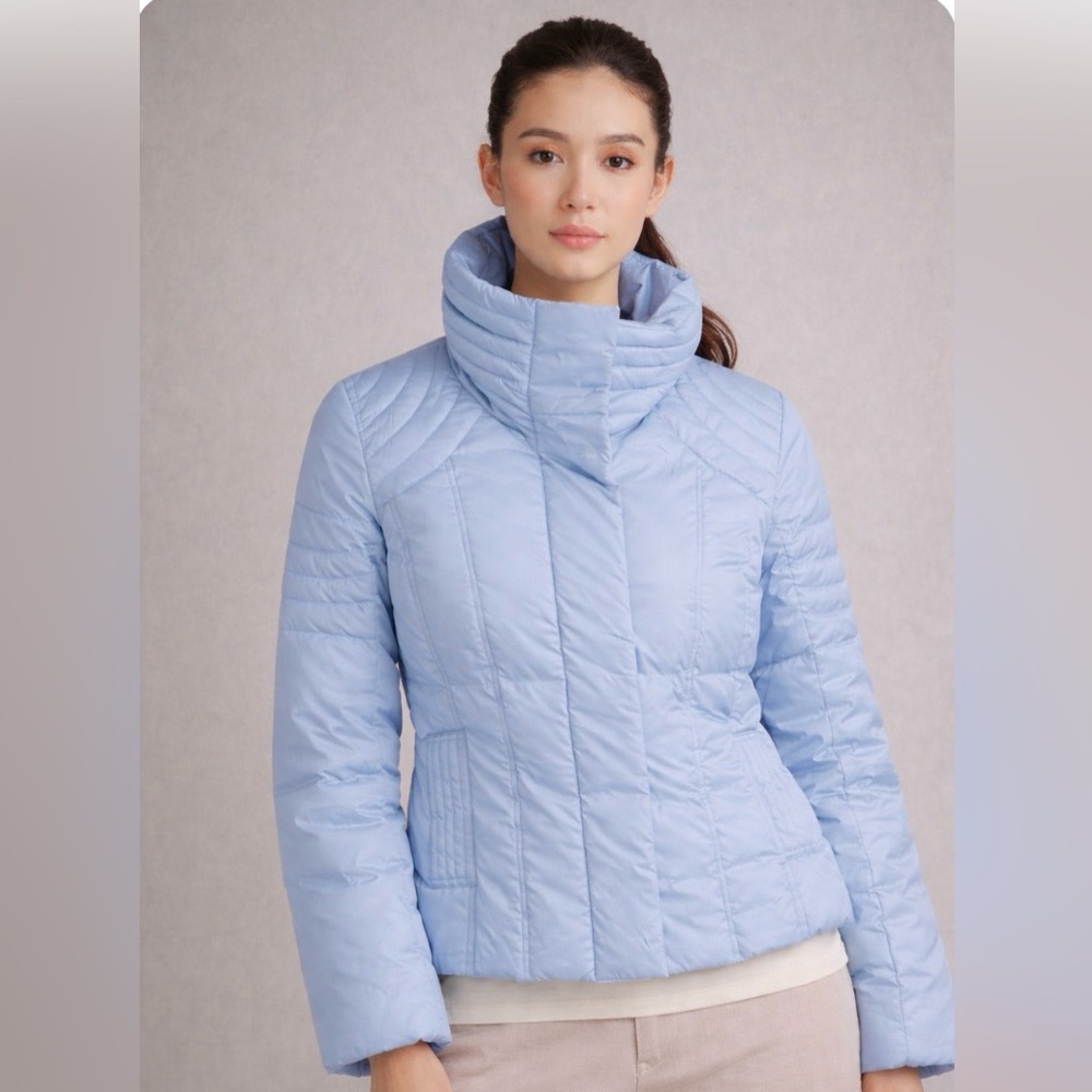 Vintage Lei Icy Pastel Blue Down Puffer High Neck Jacket Women’s Size L